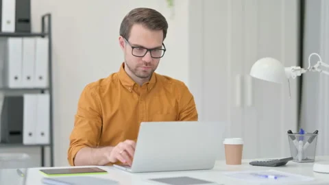 Young Man Closing Laptop Going Away 動画素材 143645818