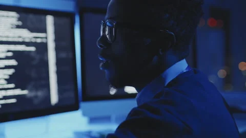 Young Man Coding in Dark Stock Footage 171065147