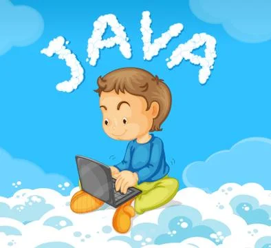 Young man coding JAVA on cloud Stock Illustration