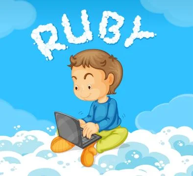A young man coding ruby Stock Illustration