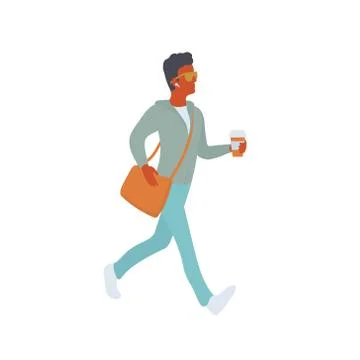 Young man with coffee in his hand on the go Stock Illustration