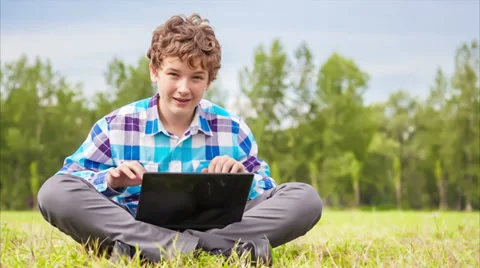 Young man communicates on the network Video stock 27849777