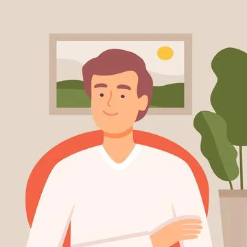 Young Man Communicating from Home Using Computer, Video Call, Man Chatting with イラスト素材