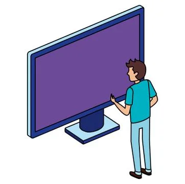 Young man with computer display Stock-Illustration