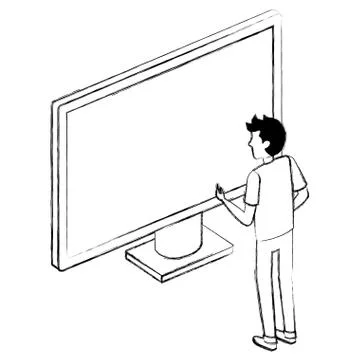 Young man with computer display Stock-Illustration