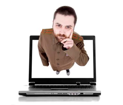 Young man on a computer isolated on white background Stock Photos
