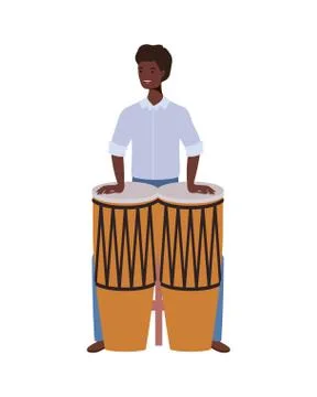 Young man with congas on white background Stock Illustration