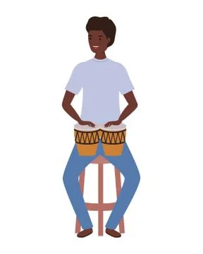 Young man with congas on white background Stock Illustration