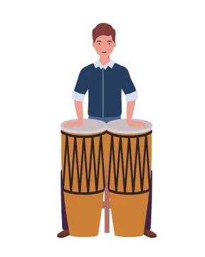 Young man with congas on white background Stock Illustration