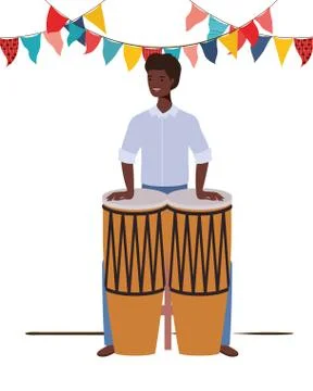 Young man with congas on white background Stock Illustration
