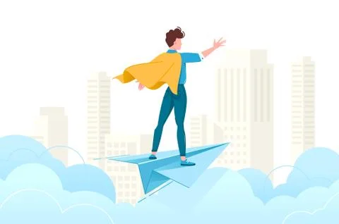 Young man conquer the world with his mind and skills. Stock Illustration