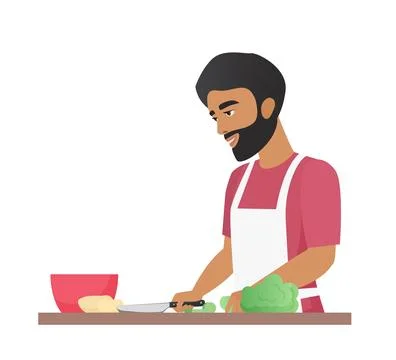 Young man cooking in kitchen Ilustración de archivo