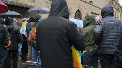  A young man covers himself with a peace flag  Stock Footage 102231720