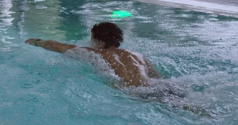 Young Man Crawl Swimming in the Pool Stock Footage 85157474