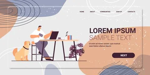 Young man with credit card using laptop online shopping concept living room Illustrazione stock