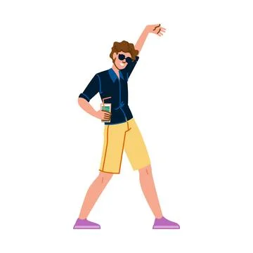 Young man dancing and drinking cocktail at beach party Stock Illustration