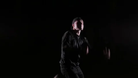 Young man dancing break dance, hip hop, street dancing in the studio, isolated Stock Footage 121515093