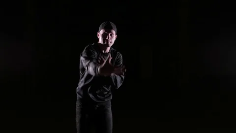 Young man dancing breakdance, hiphop, street dancing in the studio, isolated Vídeo Stock 121515085