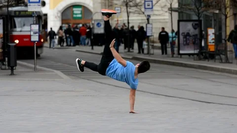 Young man dancing breakdance on the street. Stock Footage 73173885