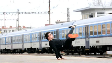 Young man dancing breakdance on the street. Stock Footage 73173907