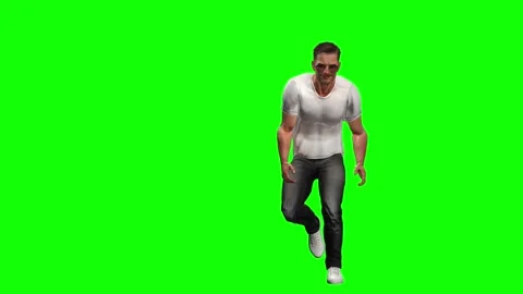 Young man dancing energetically in casual outfit on green screen chromakey Stock Footage 328639004