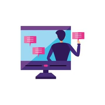 Young man with desktop computer 库存插图