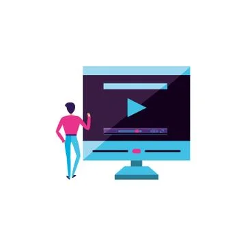 Young man with desktop computer Illustrazione stock