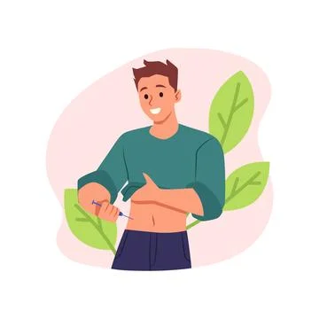 Young man do self injection vector illustration. Illustrazione stock