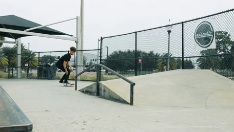 Young Man Does A Boardslide On Handrail Video stock 161688270