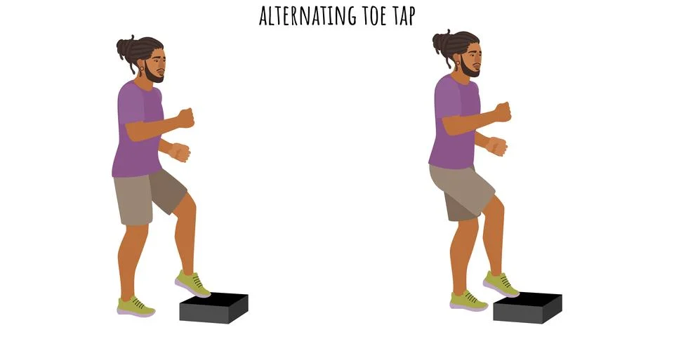 Young man doing alternating toe tap exercise Stock Illustration