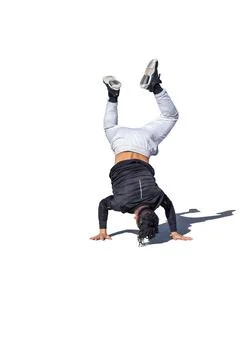 Young man doing break dance stunts with shade and white background Stock Photos