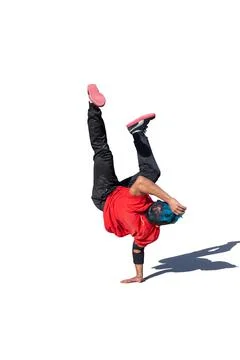 Young man doing break dance stunts with shade and white background Stock Photos
