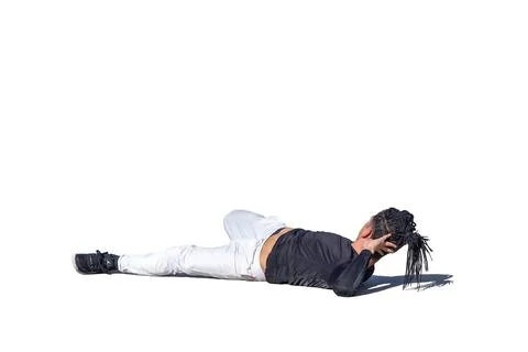 Young man doing break dance stunts with shade and white background Stockfoto's