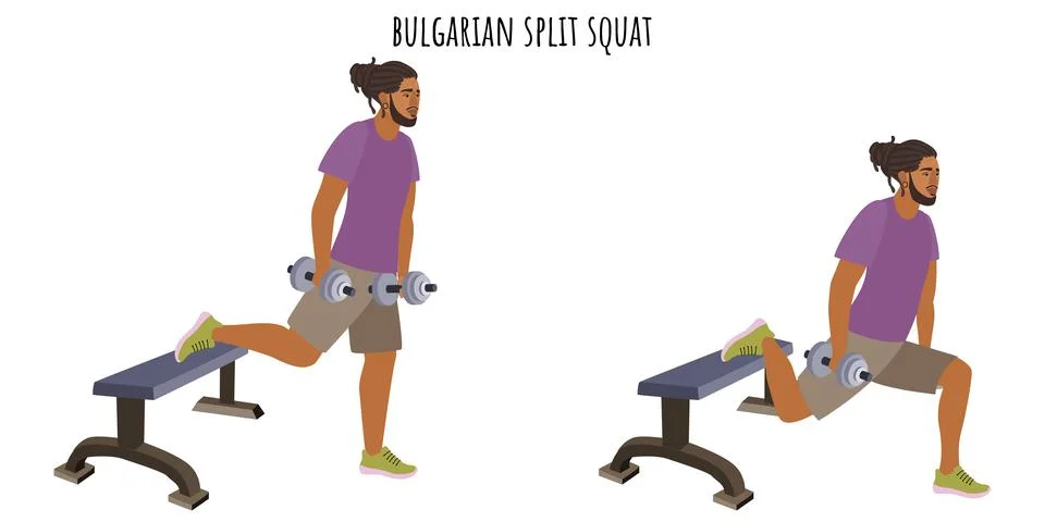 Young man doing bulgarian split squat exercise Stock Illustration