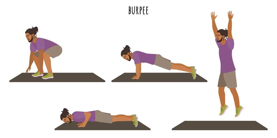 Young man doing burpee exercise Stock Illustration
