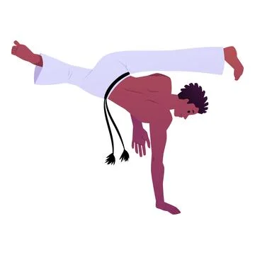 Young man doing capoeira handstand pose, performing acrobatic exercise, vector Stock Illustration