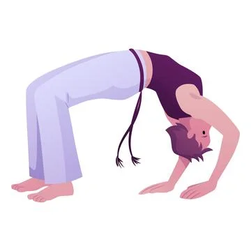 Young man doing capoeira stand bridge, performing acrobatic exercise, vector Stock Illustration