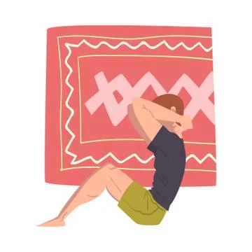 Young Man Doing Doing Sit up at Home, Physical Activity and Healthy Lifestyle Stock Illustration