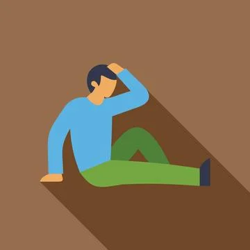 Young man doing floor exercises with hand on head Stock Illustration