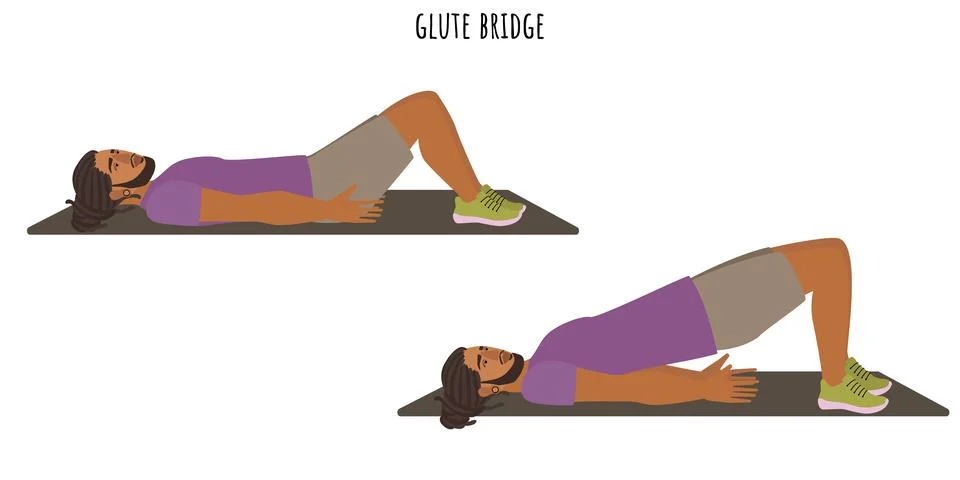 Young man doing glute bridge exercise Stock Illustration