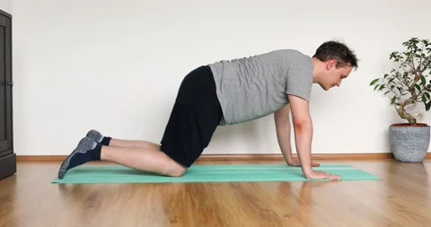 Young man doing her workout at home - pushup exercise Stock Footage 133573410