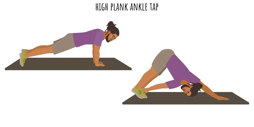 Young man doing high plank ankle tap exercise Stock Illustration