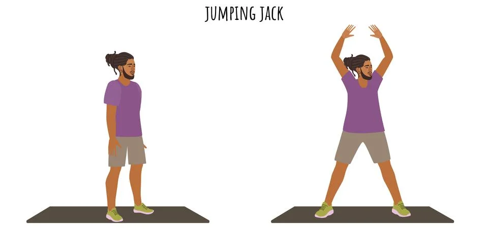 Young man doing jumping jack exercise Illustrazione stock
