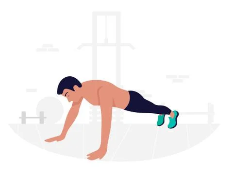 Young man doing plank exercise. Core workout 스톡 일러스트