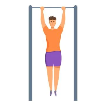 Young man doing pull ups on horizontal bar exercising outdoors Stock Illustration