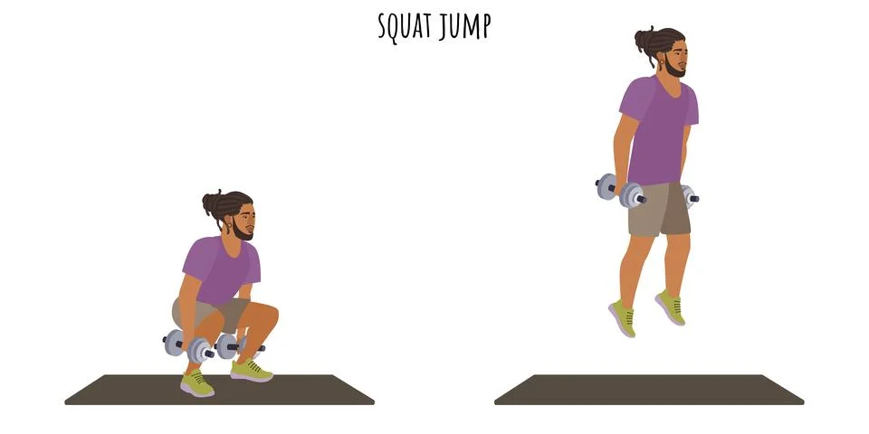 Young man doing squat jump exercise Stock Illustration