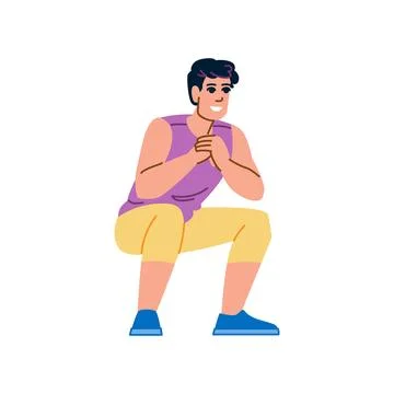 Young man doing squats exercise and smiling during workout Stock Illustration
