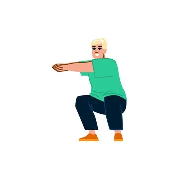 Young man doing squats exercise, maintaining healthy lifestyle Stock Illustration