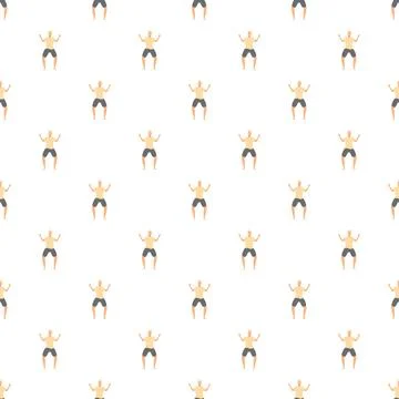Young man doing squats exercising fitness seamless pattern 스톡 일러스트
