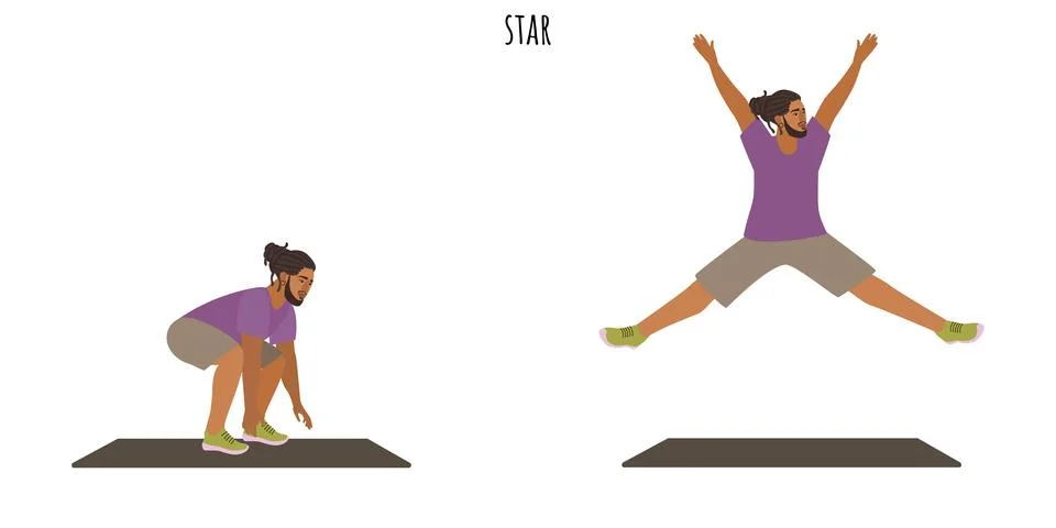 Young man doing star exercise Illustrazione stock